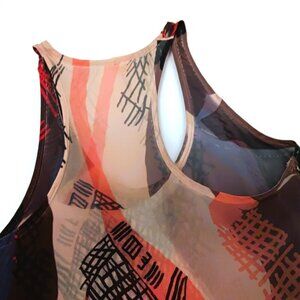 WOMEN'S ARTSY ABSTRACT MULTI-COLORED SHEER FLOWING LONG TUNIC, SM., MED.